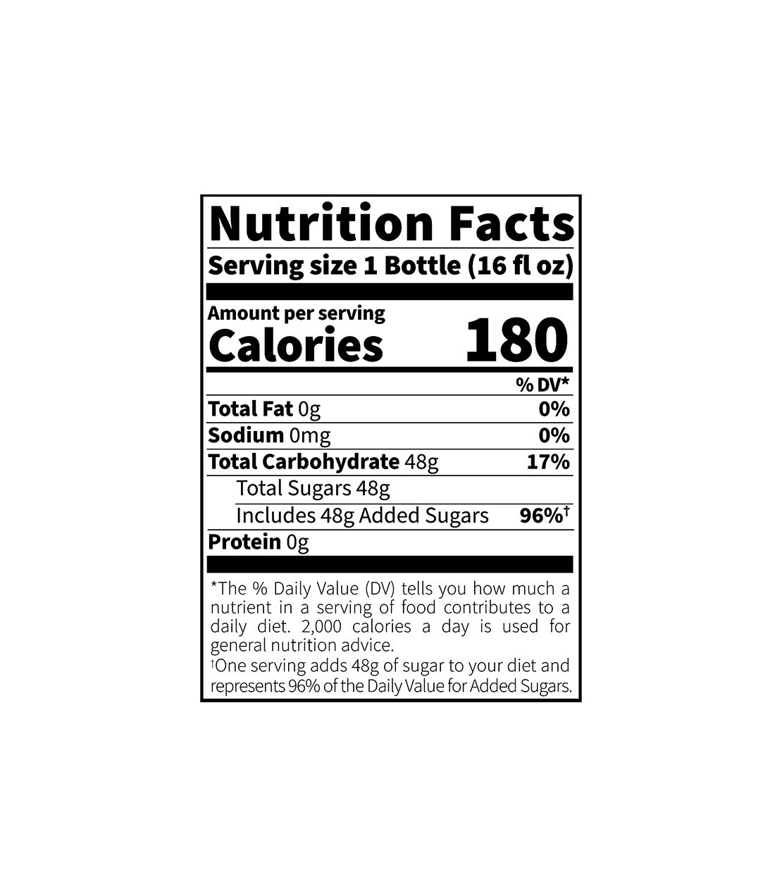 Harney & Sons Fine Teas- Colonial Williamsburg- 16 FL OZ Bottle- Lemonade & Tea Nutrition Facts- Serving Size 1 Bottle- Amount per serving- Calories 180- Total Fat 0g- Sodium 0mg- Total Carbohydrate 48g- Total Sugars 48g- Includes 48g Added Sugars- Protein 0g