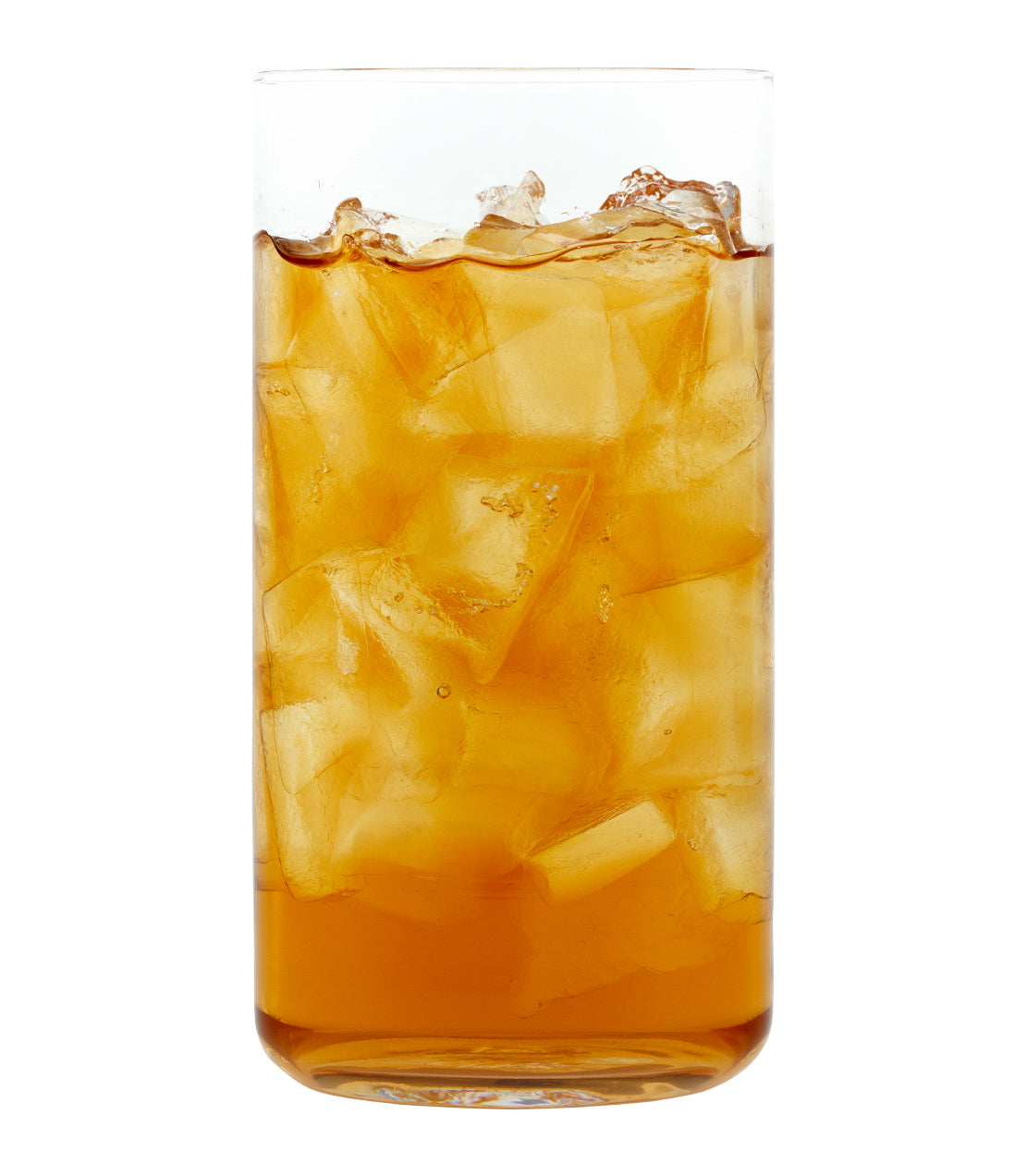 Harney & Sons Fine Teas- Organic Peach Fresh Brew Iced Tea- Glass of Organic Peach Fresh Brew Iced Tea with ice cubes
