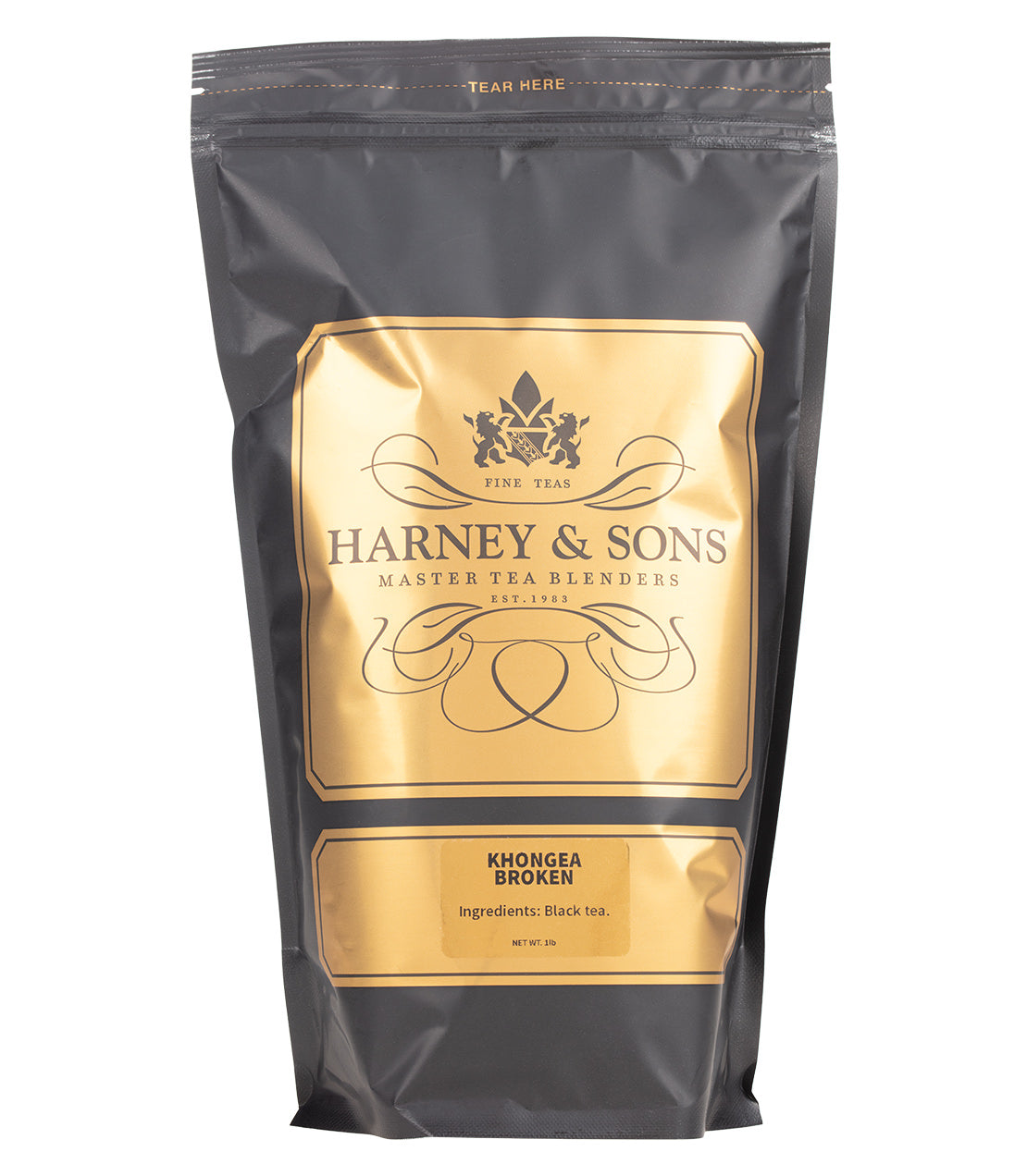 Harney & Sons Fine Teas- Khongea Broken- 1lb black and gold bag of loose tea