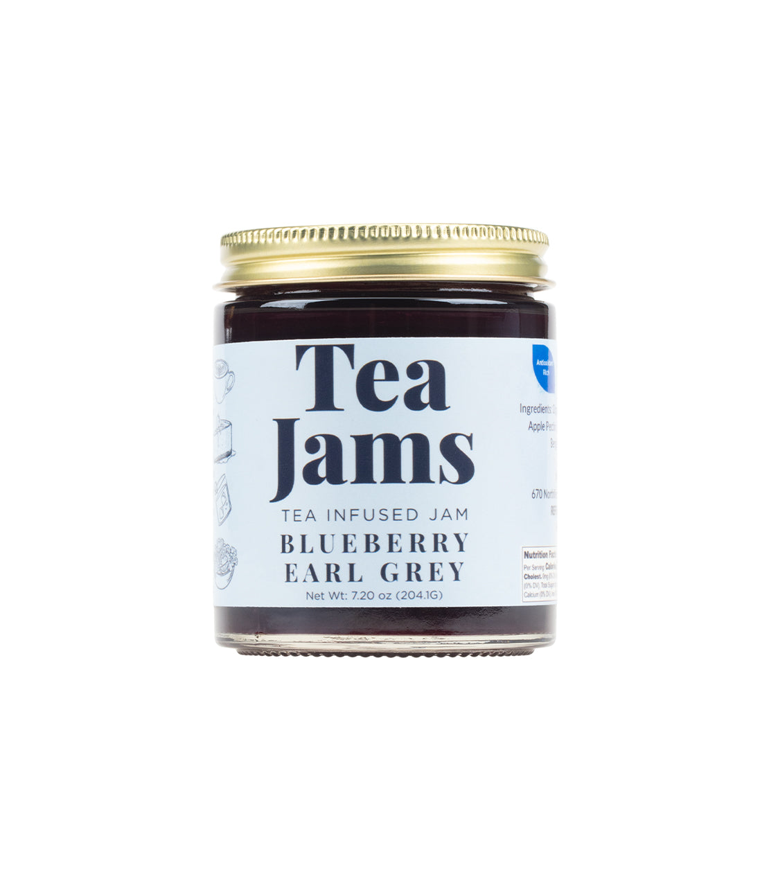 7.2oz Jar of Tea Jams Blueberry Earl Grey with blue label
