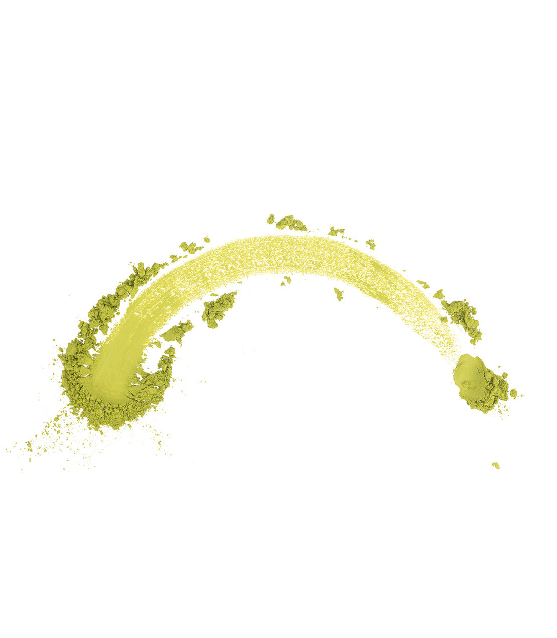 A curved smear of vibrant green matcha powder against a plain white background.
