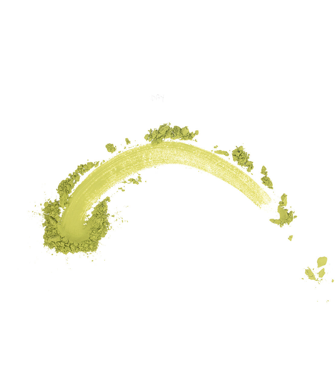 A curved smear of vibrant green matcha powder against a plain white background.
