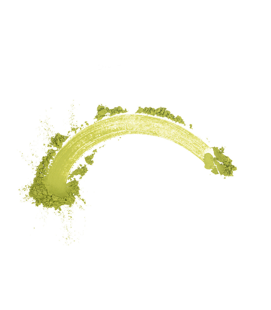 A curved smear of vibrant green matcha powder against a plain white background.
