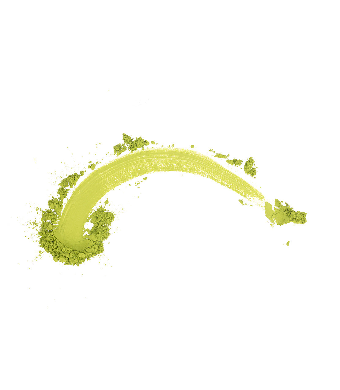 A curved smear of vibrant green matcha powder against a plain white background.