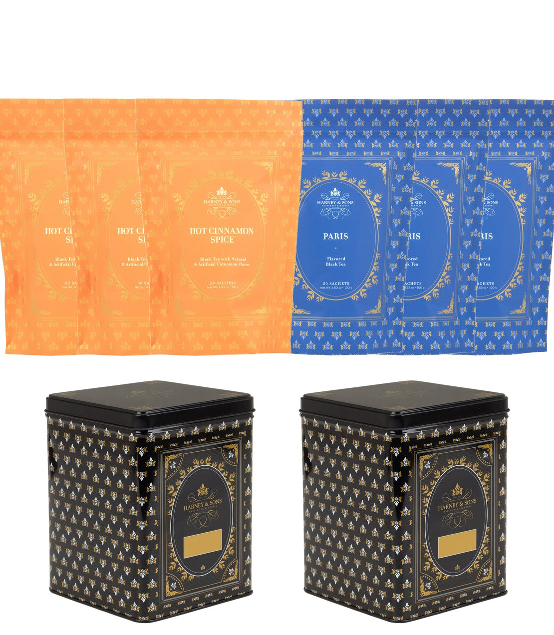 Hot Cinnamon Spice & Paris Bulk Bundle – 2 Trios & 2 Hinged Storage Canisters — two trios with two black canisters