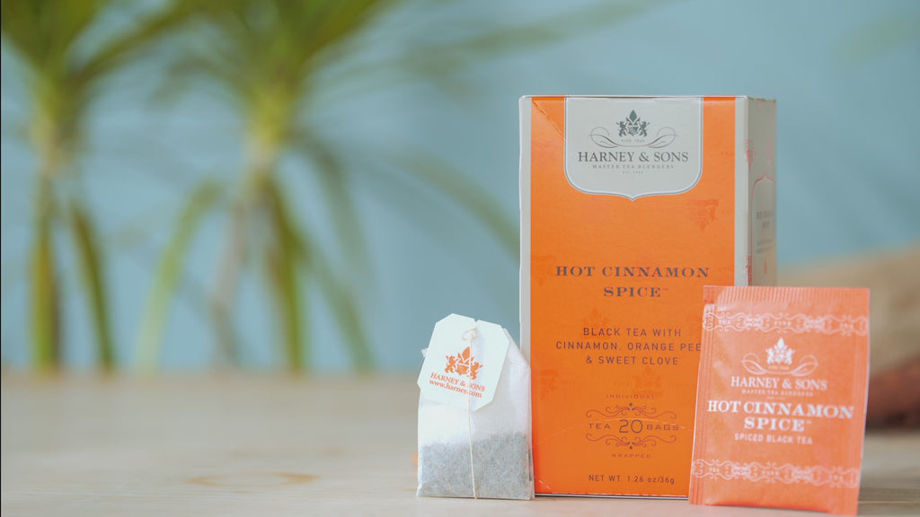 How to brew Hot Cinnamon Spice Premium Teabags from the Box of 20: one teabag per cup, steep for 5 minutes, then pour