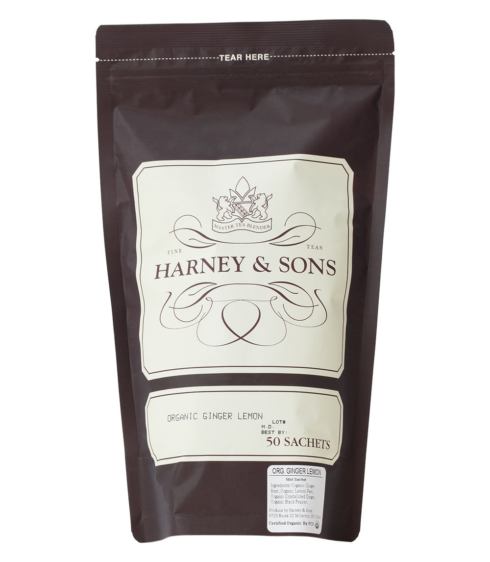 Organic Ginger Lemon Herbal Tea Harney & Sons Sachets / Bag of 50 Sachets Harney & Sons