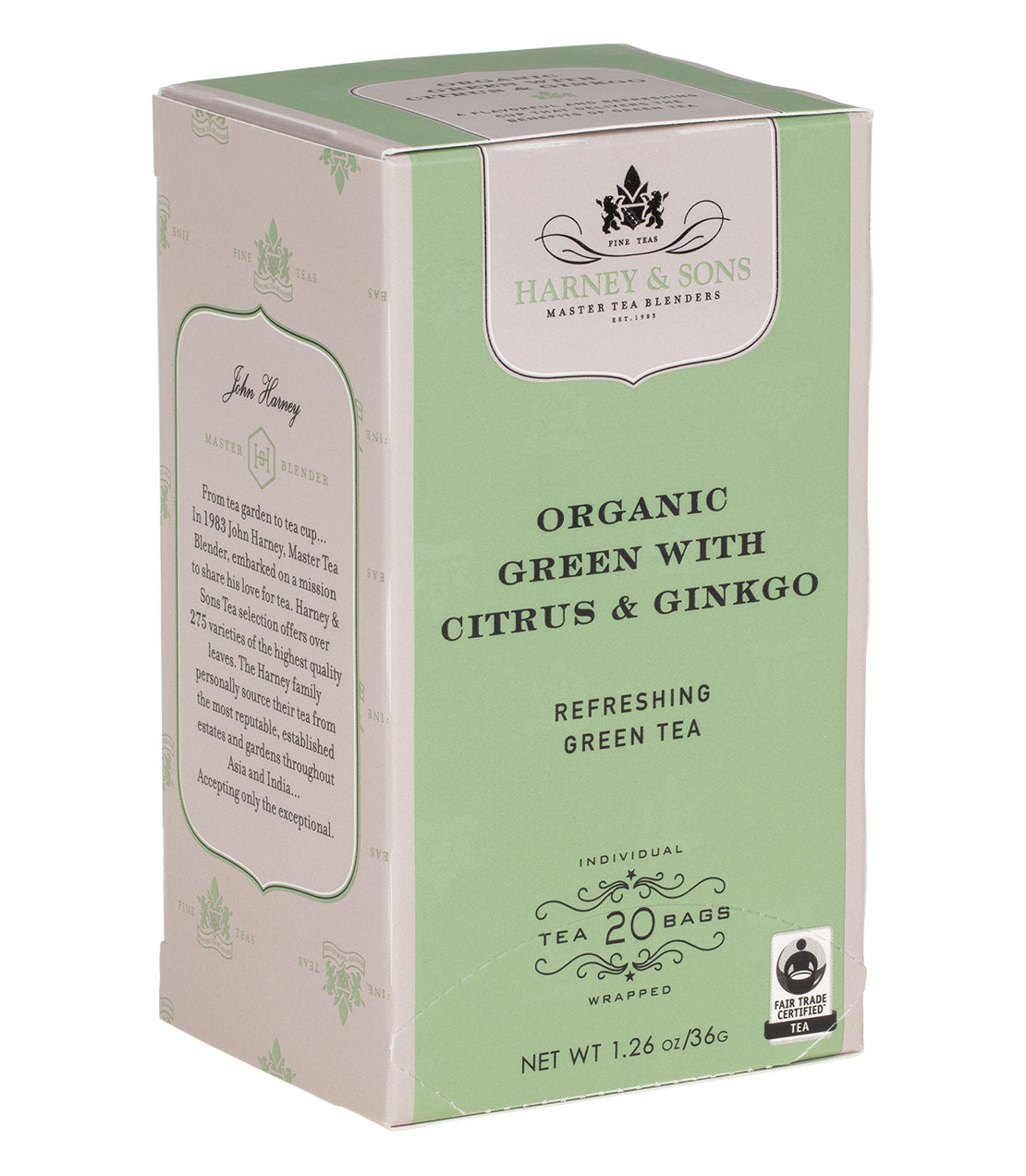 Organic Green with Citrus & Ginkgo - Teabags 20 CT Premium Teabags - Harney & Sons Fine Teas