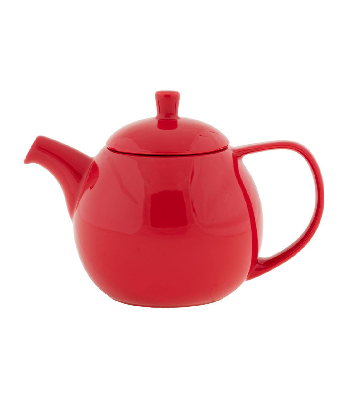 Red Curve Teapot with Infuser, 24 oz capacity, featuring a sleek design and glossy finish. Ideal for tea lovers.