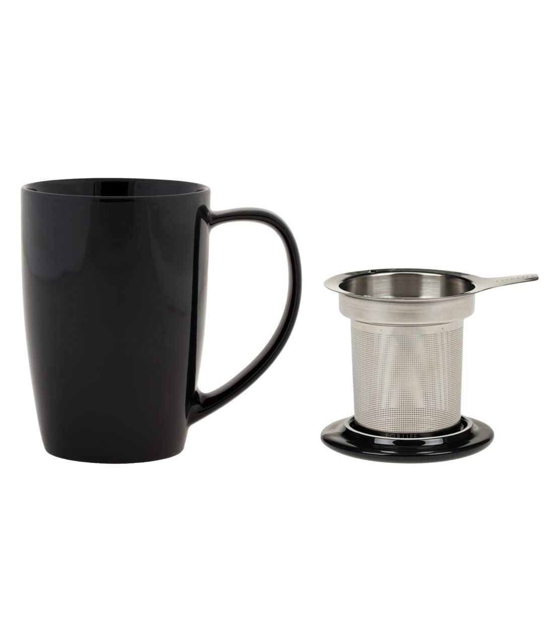 FORLIFE NewLeaf Glass 16 Ounce Tea Mug with Infuser and Black Lid