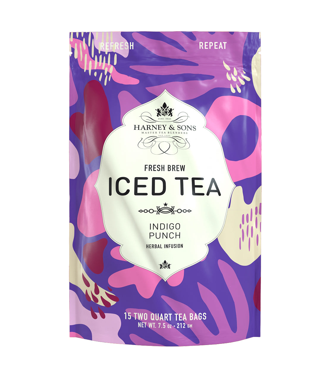 Indigo Punch Fresh Brew Iced Tea - Iced Tea Pouches Bag of 15 Pouches - Harney & Sons Fine Teas