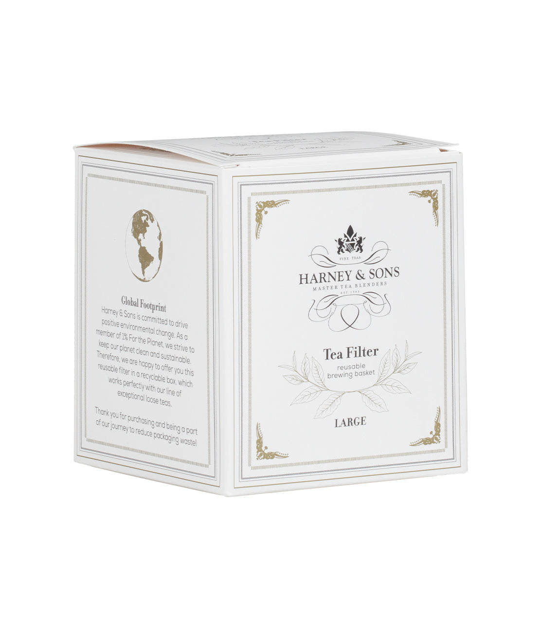 Harney & Sons large permanent tea filter box, featuring elegant design and eco-friendly packaging.