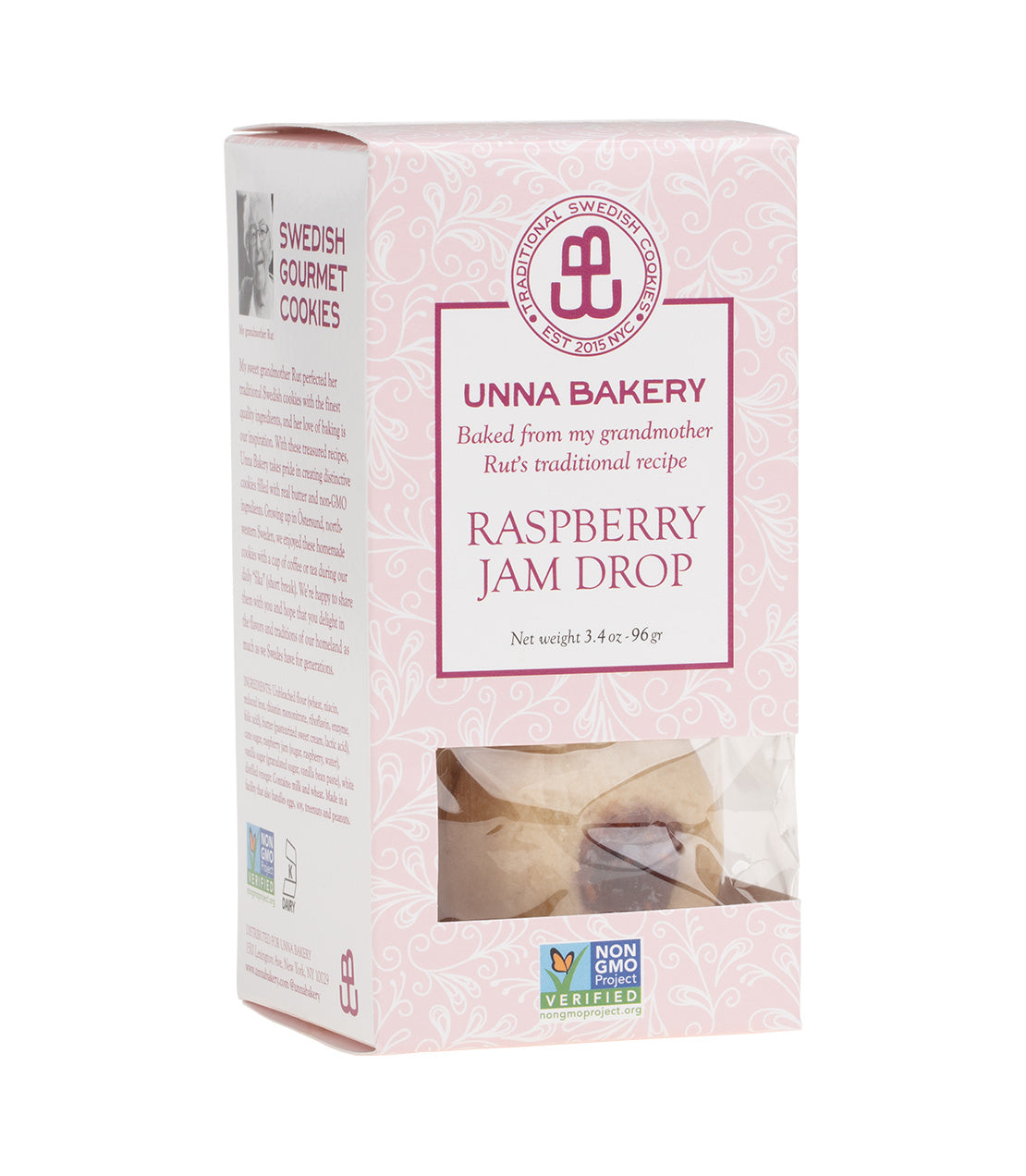 Unna Bakery Cookies (Assorted Flavors) - 3.4 oz. Box Raspberry Jam Drop - Harney & Sons Fine Teas