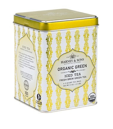Organic Green with Citrus & Ginkgo Fresh Brew Iced Tea - Iced Tea Pouches Tin of 6 Pouches - Harney & Sons Fine Teas
